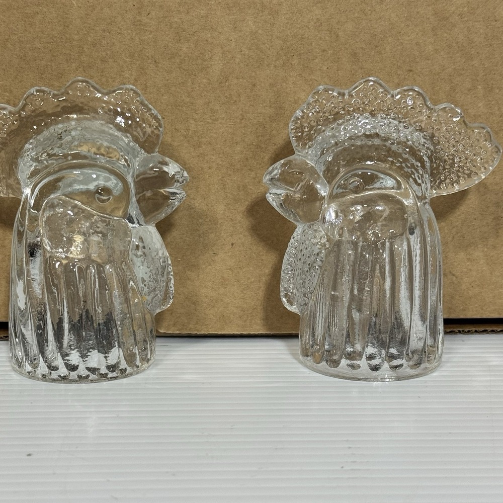 Vintage Crystal 2Rooster Head Glass Decanter Stopper Chicken Farmhouse Decor EUC